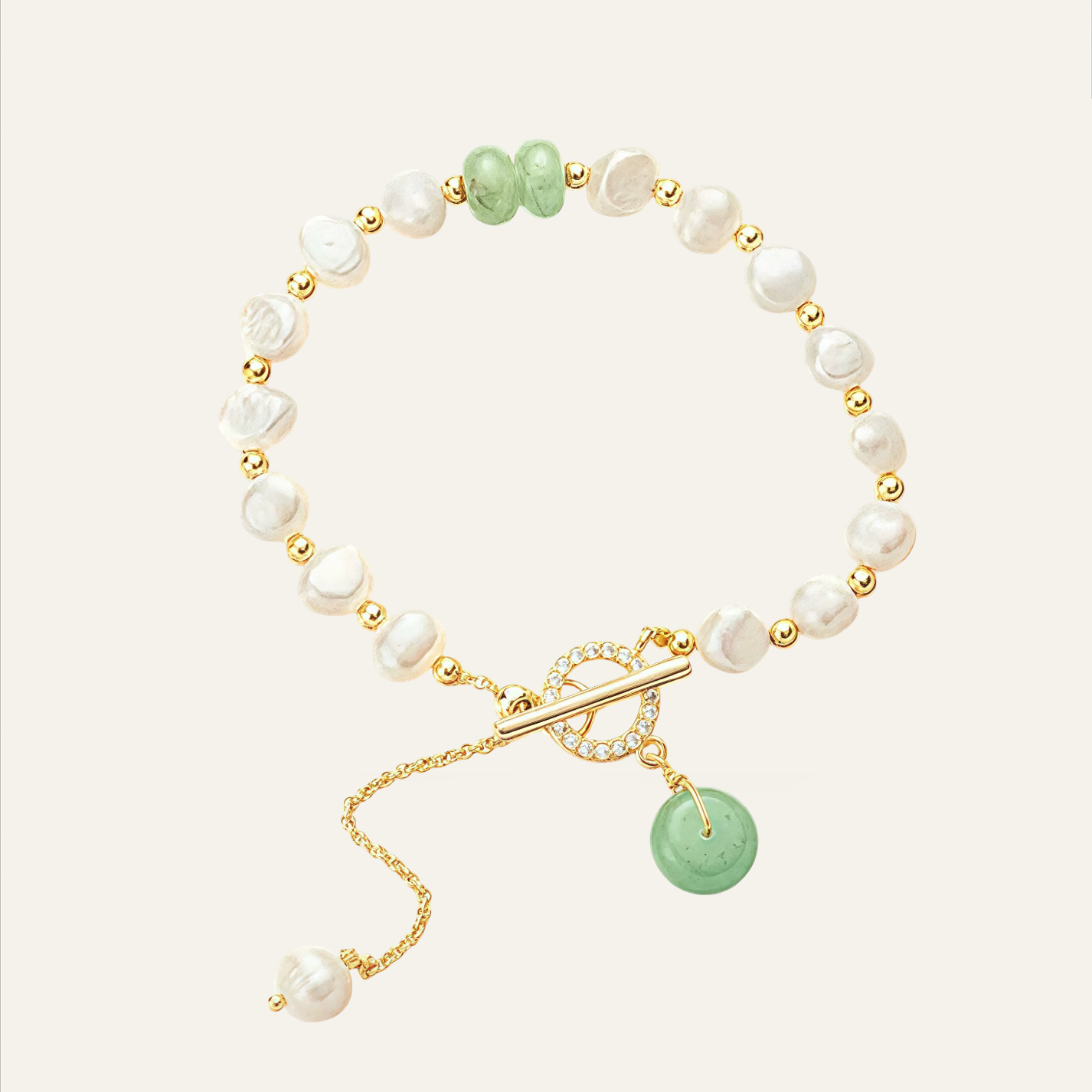 Pulsera Esencia de Jade - Nácar y Oro 18k