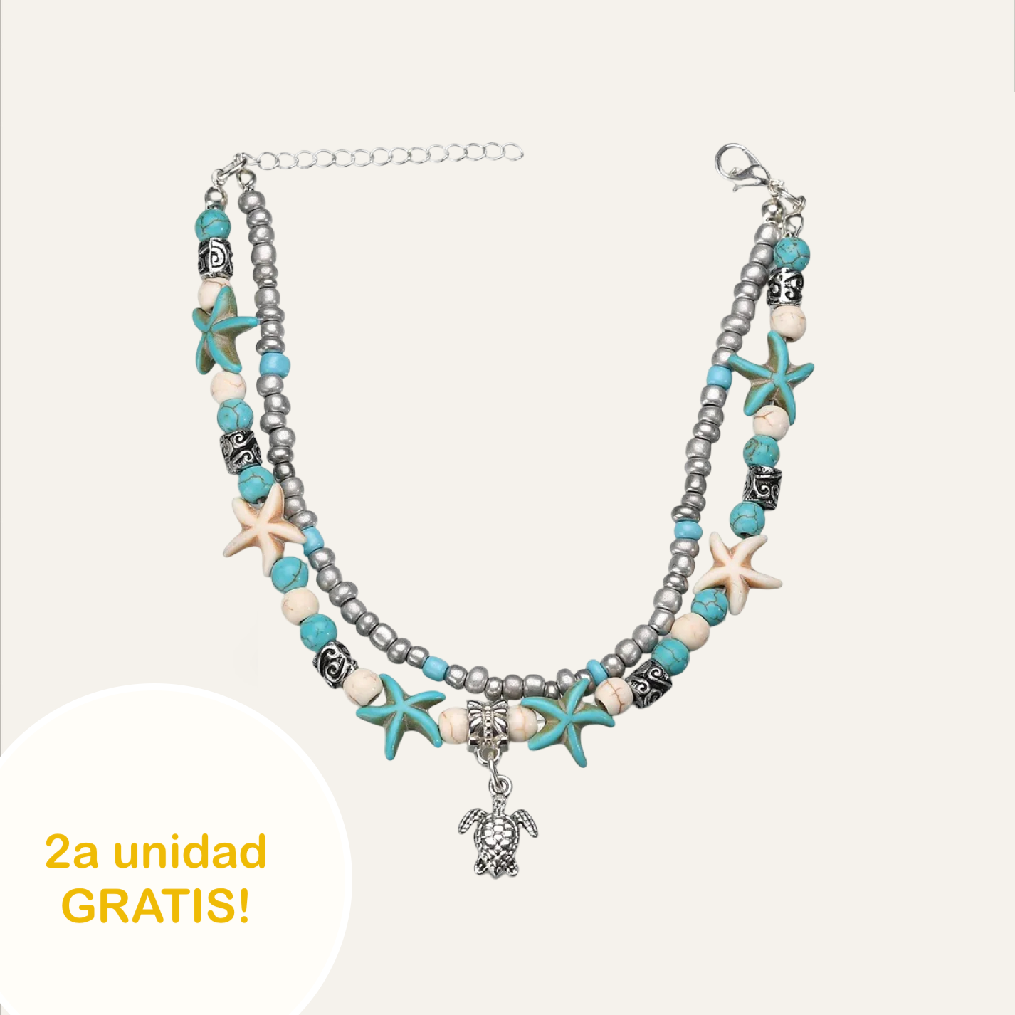 (2x1) Tobillera Paz Marina - Inoxidable y Amazonita