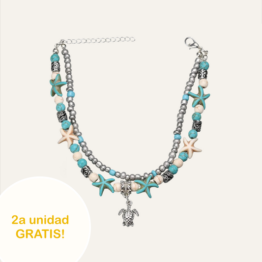 (2x1) Tobillera Paz Marina - Inoxidable y Amazonita