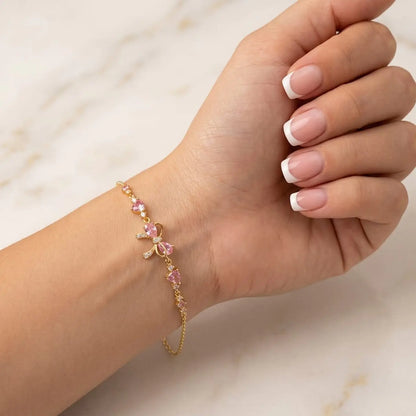 (2x1) Pulsera Lazo Rosé - Baño oro