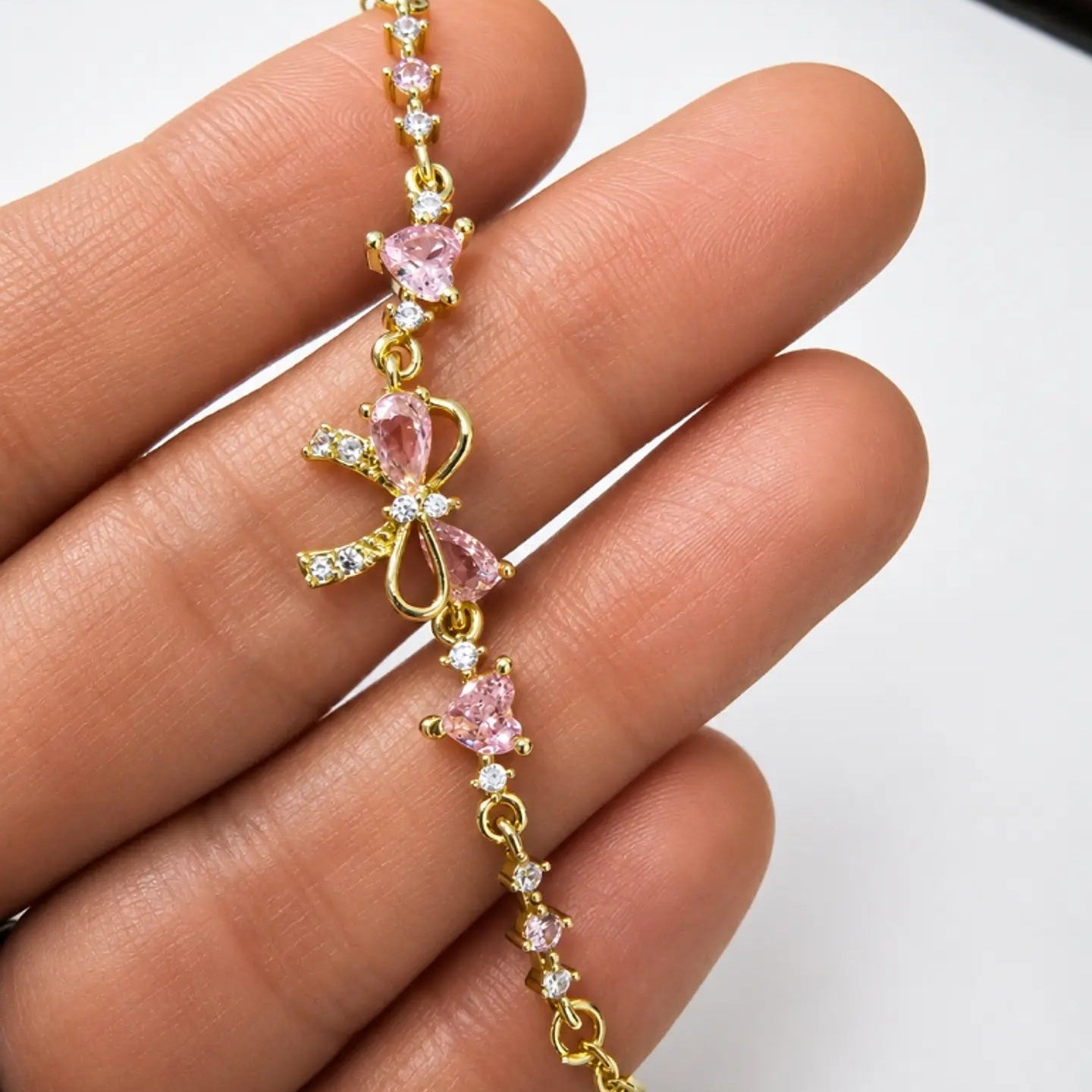 (2x1) Pulsera Lazo Rosé - Baño oro