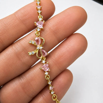 (2x1) Pulsera Lazo Rosé - Baño oro