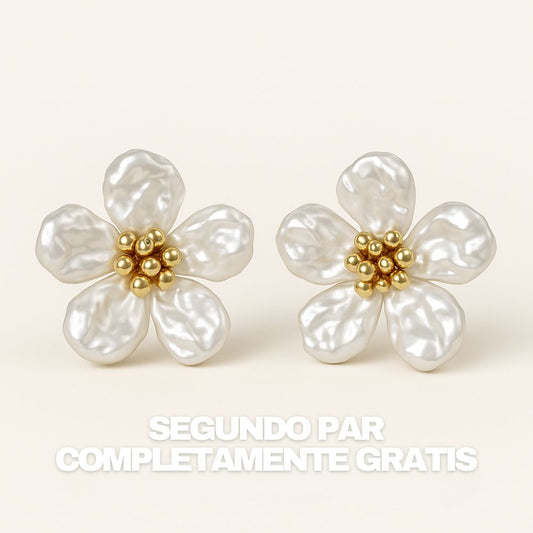 (2x1) Pendientes Flor de Nácar - Baño oro