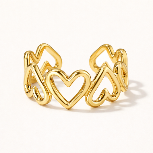 Anillo Cadena de Corazones - Baño en Oro