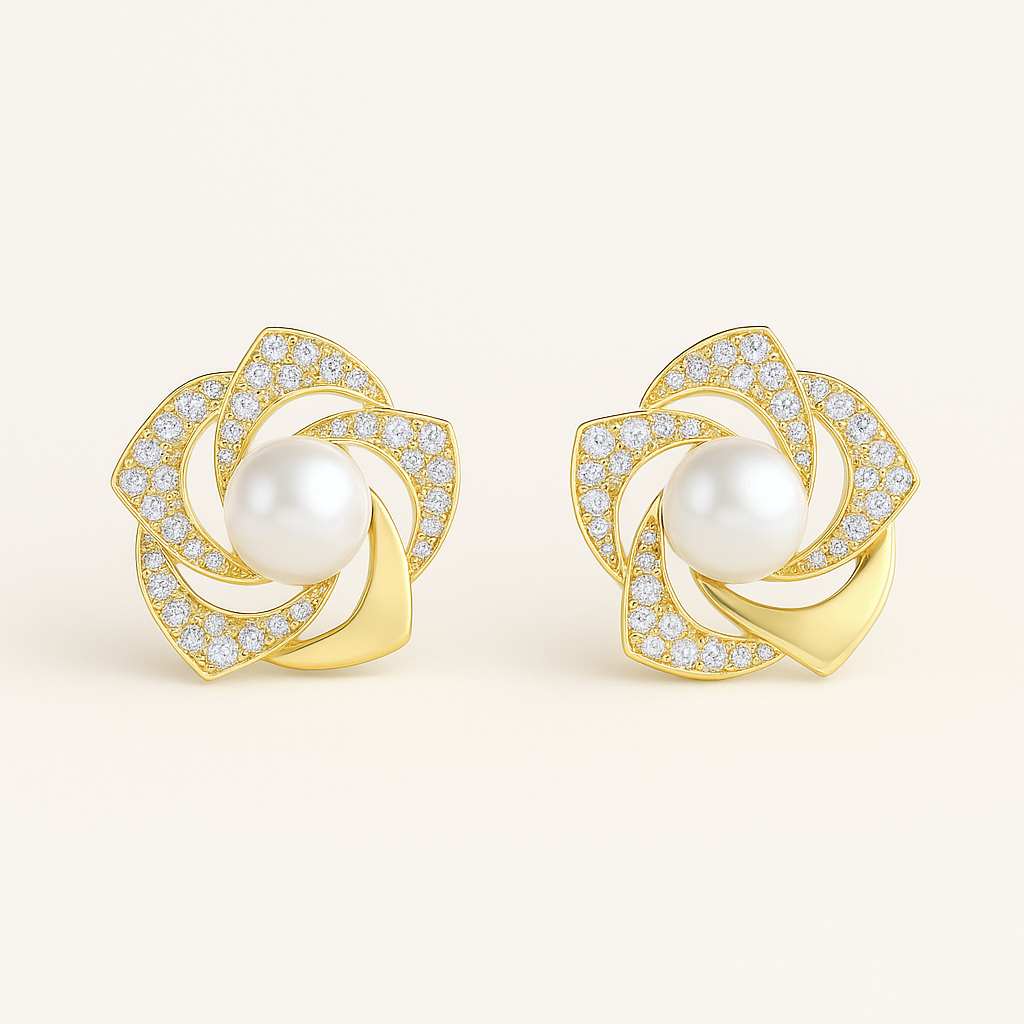 Petalos de Luna  - Moissanita, Nácar y Oro 18k