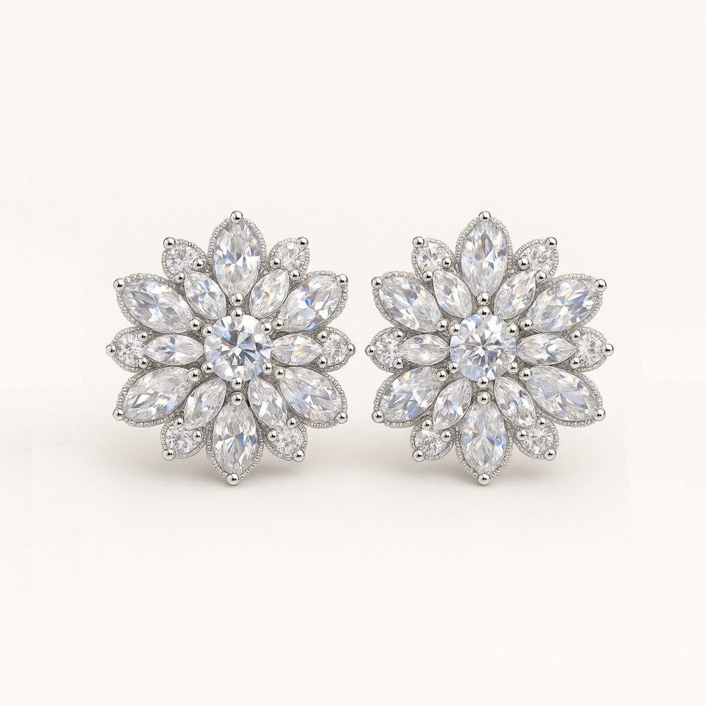 Pendientes Copo de Nieve - Moissanitas y Plata