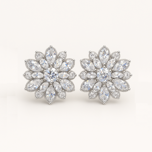 Pendientes Copo de Nieve - Moissanitas y Plata