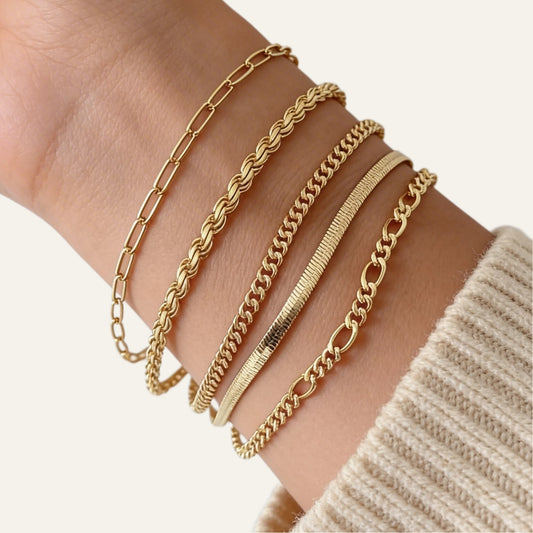 Set 5 Pulseras Aura Dorada - Baño Oro
