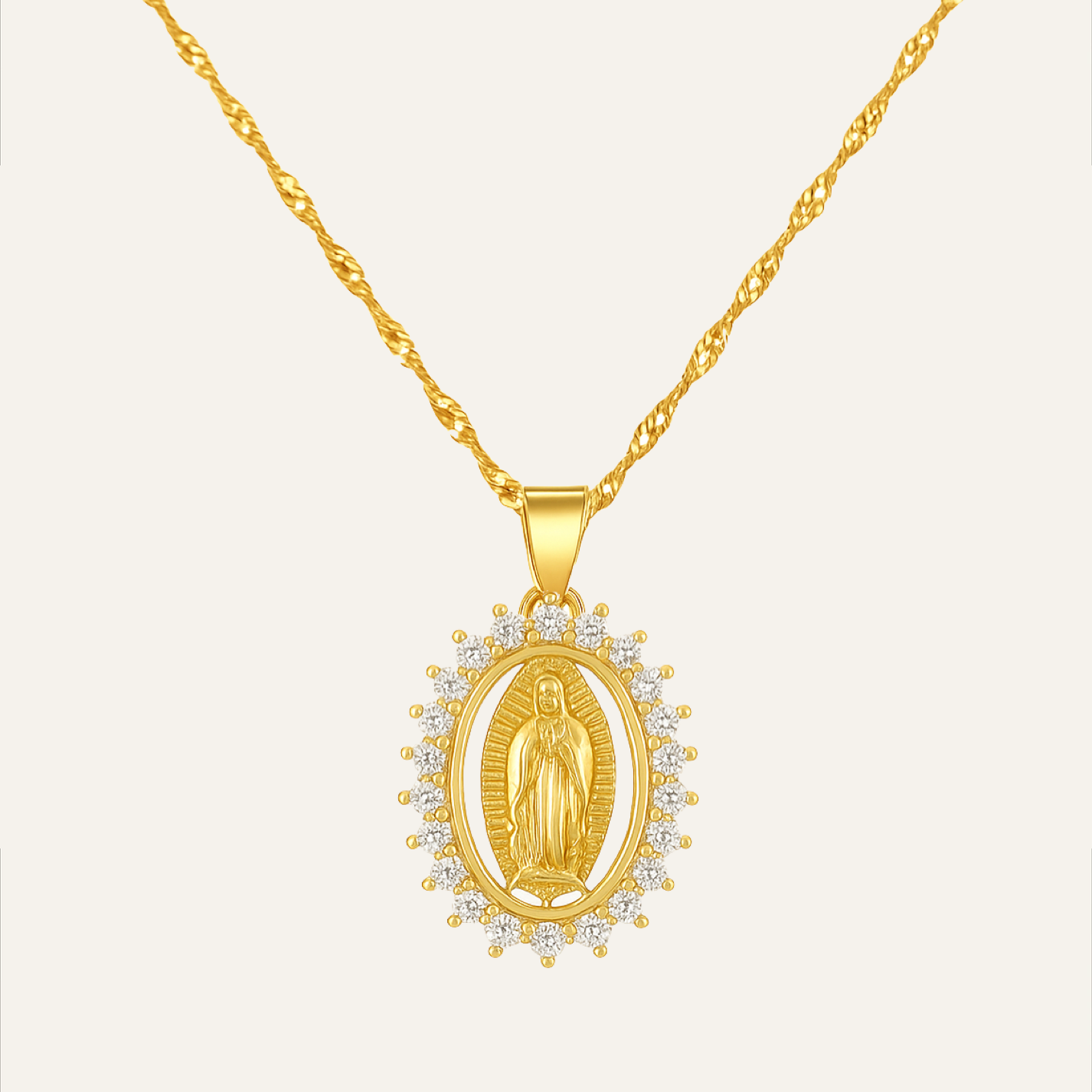 Colgante de la Virgen- Moissanita y Oro 18k