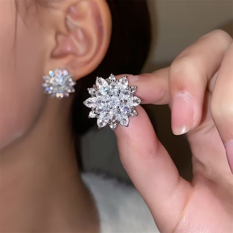 Pendientes Copo de Nieve - Moissanitas y Plata