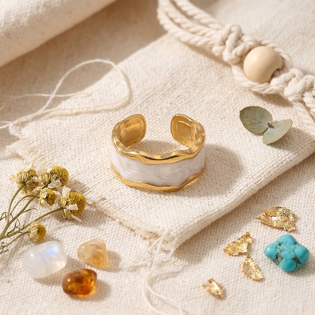 Anillo Arcano - Baño Oro y Nácar